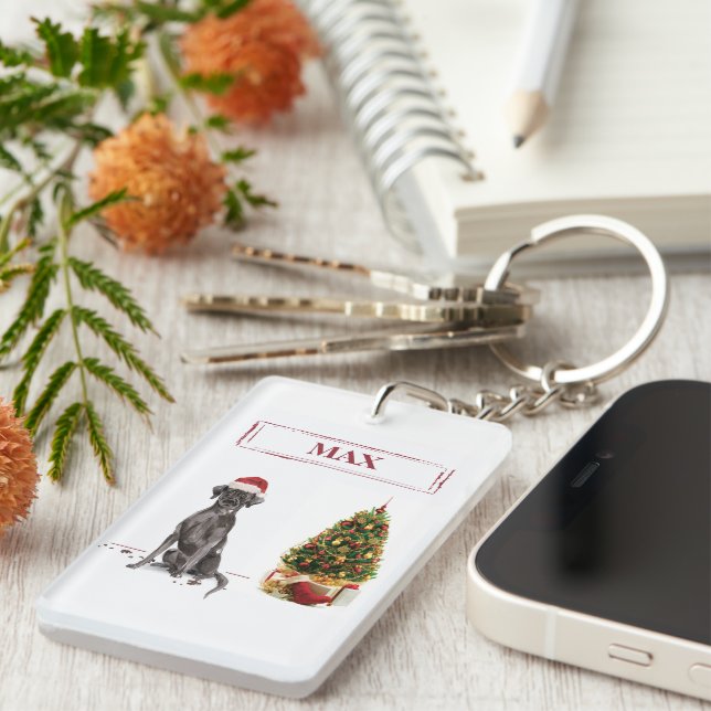 Llavero Perro y árbol graciosos de Black Lab Navidades (Frente Derecha)