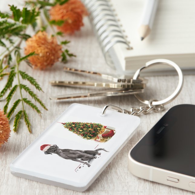 Llavero Perro y árbol graciosos de Black Lab Navidades (Frente Derecha)