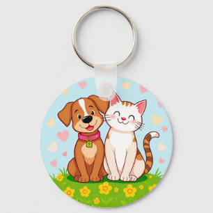 Llavero Perro y gato de dibujos animados lindos sentados j