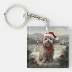 Llavero Perro Yorkipoo en Navidades de nieve