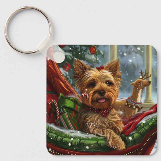 Llavero Perro Yorkshire Terrier Navidad Festiva (Anverso)