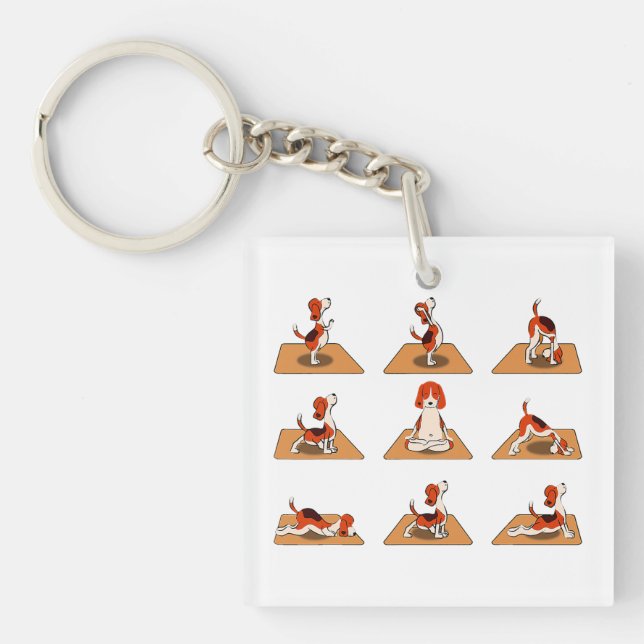 Llavero Perros Beagle Cute Yoga Asana Poses (Frente)
