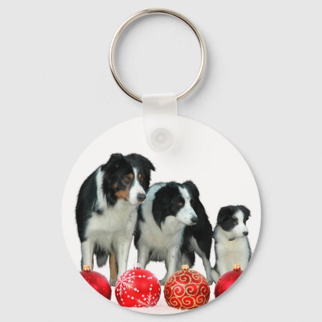 Llavero Perros collie de frontera con adornos navideños ro (Anverso)