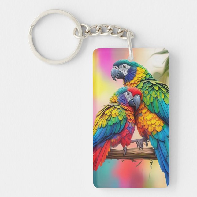 Llavero Perros De Macao Coloridos En Una Rama-45739 (Frente)