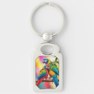 Llavero Perros De Macao Coloridos En Una Rama-45739