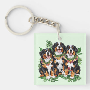 Llavero Perros de montaña berneses hawaianos Lei de flores