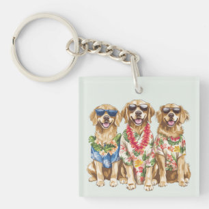 Llavero Perros Golden Retriever Hawaianos Flor Lei