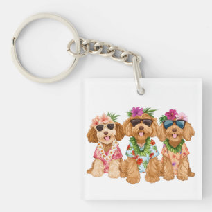 Llavero Perros Goldendoodle Hawaianos Lei de Flores