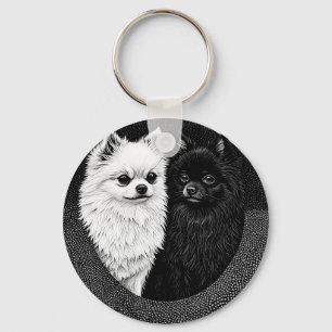 Llavero Perros japoneses spitz blancos y negros