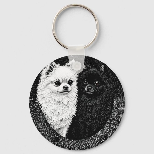 Llavero Perros japoneses spitz blancos y negros (Anverso)