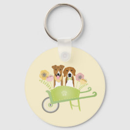 Llavero Perros Marrones En Flores De Primavera De Ruedas