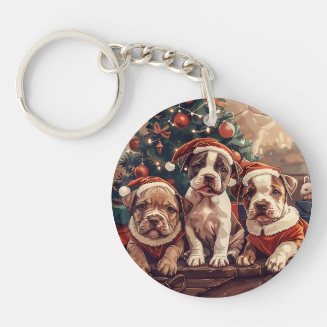 Llavero Perros Pit Bull Cachorros de Navidad (Frente)