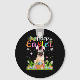 Llavero Perros Pug Feliz Semana Santa Caza de Huevos Conej