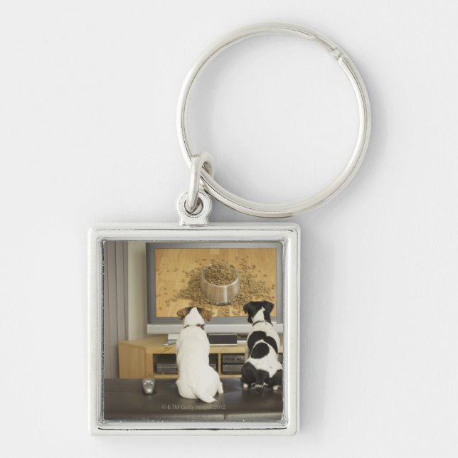 Llavero Perros que miran el plato del perro con la comida (Frente)