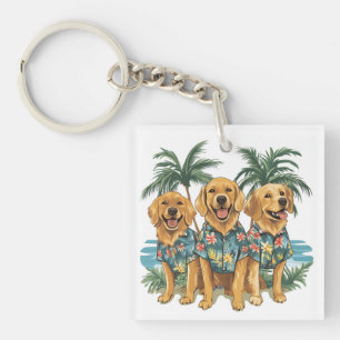 Llavero Perros recuperadores de oro con camiseta hawaiana