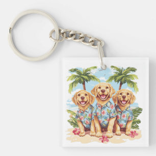 Llavero Perros recuperadores de oro con Camisetas hawaiano