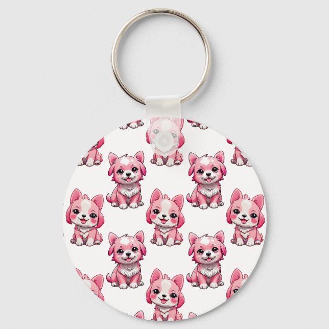 Llavero Perros rosados lindos - Blanco  (Anverso)
