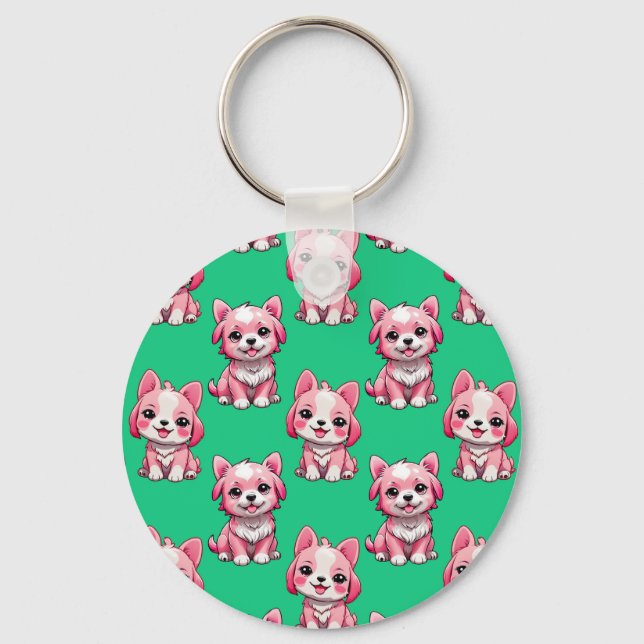Llavero Perros rosados lindos - Verde  (Anverso)