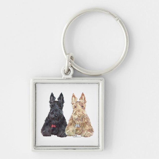 Llavero Perros Scottie trigueños y negros (Frente)