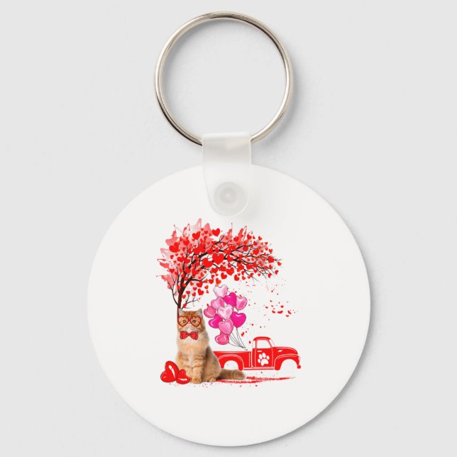 Llavero Persian Cat Heart Tree Valentines Day  (Anverso)