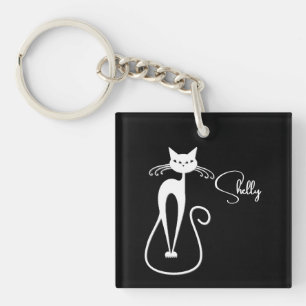Llavero Persona de gato blanco y delgado