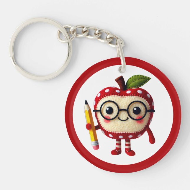 Llavero Personaje de Apple rojo con nombre de profesor de  (Frente)