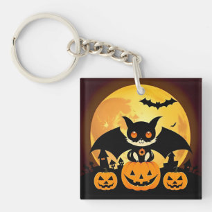 Llavero Personaje de gato de Halloween lindo con calabazas