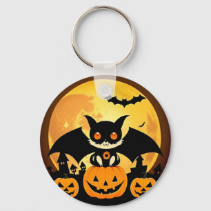 Llavero Personaje de gato de Halloween lindo con calabazas