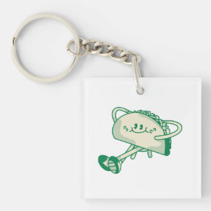 Llavero Personaje de mascota de taco verde lindo caminando