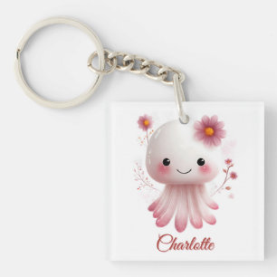 Llavero Personaje de pulpo rosa y blanco con nombre person