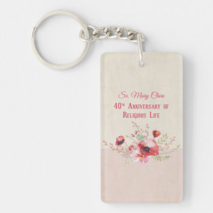 Llavero Personalice, 40º aniversario monja, rosa y
