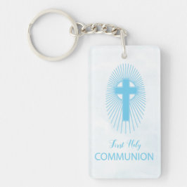 Llavero Personalice, Blue First Holy Communia Cross Host