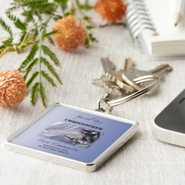 Llavero Personalice, niño, primera comunión azul (Lado)