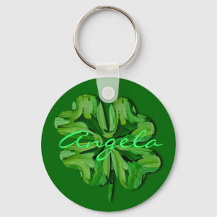 Llavero (Personalice) trébol de cuatro hojas con nombre