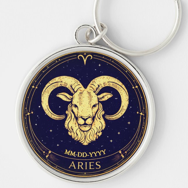 Llavero Personalised Aries Zodiac Keychain with Birth Date (Frente)