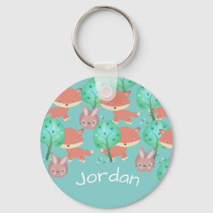 Llavero Personalised Fox and Bunny Woodland Pattern