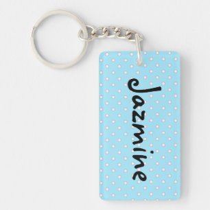 Llavero Personaliza esta Llave con Lunares Azules y Blanco
