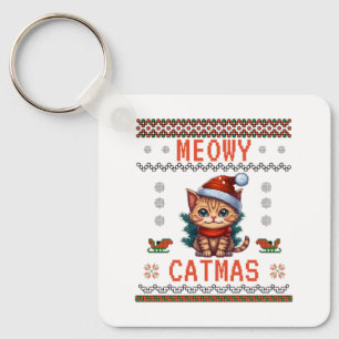 Llavero Personaliza Este Diseño: Meowy Catmas Gato Navidad