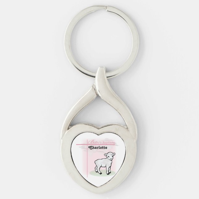 Llavero Personalizable, Bautizo, Rosa, Niña, Cordero (Anverso)