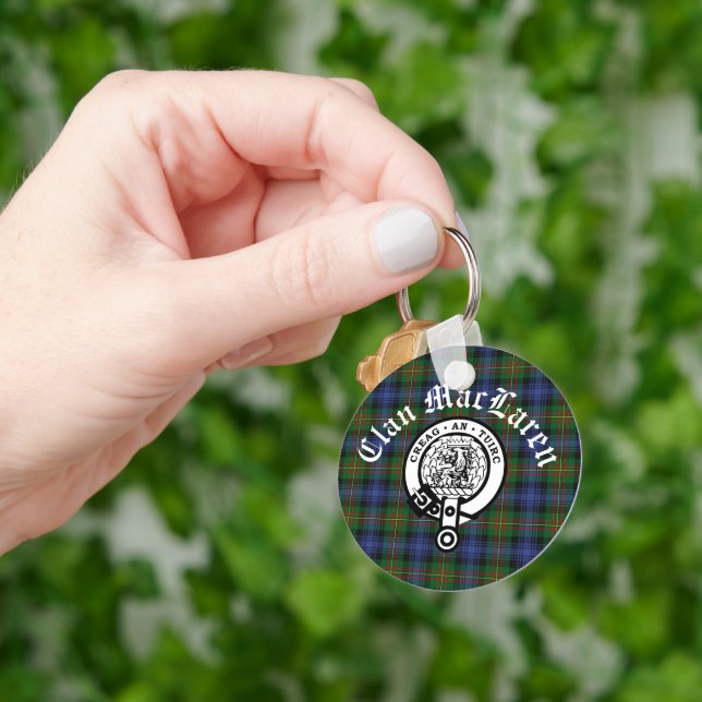 Llavero Personalizable Clan MacLaren Escudo Badge & Tartan (Mano)