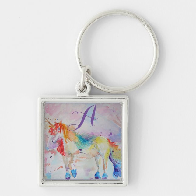 Llavero Personalizable de Chicas de acuarela de unicornio  (Frente)