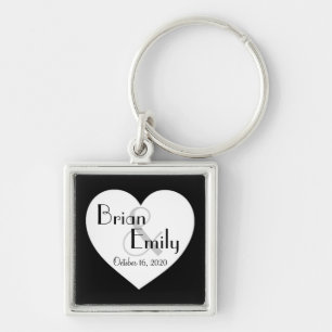 Llavero Personalizable de corazón blanco negro simple llav