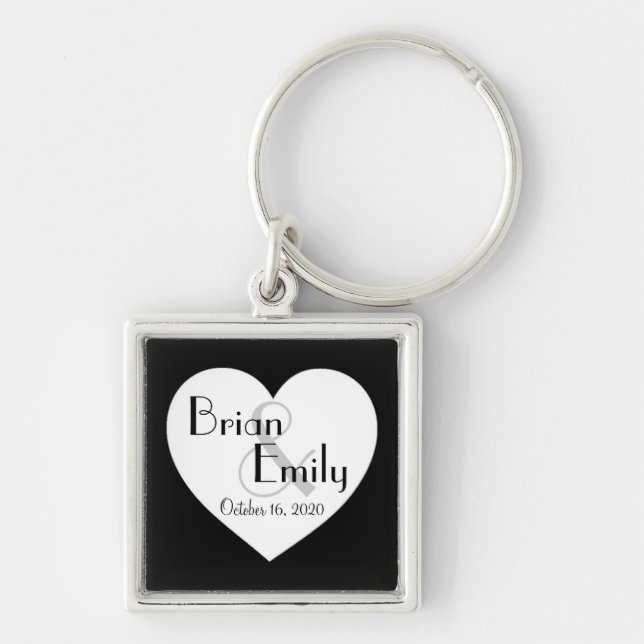 Llavero Personalizable de corazón blanco negro simple llav (Frente)