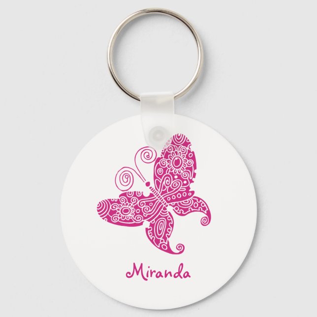 Llavero Personalizable de mariposa rosa (Anverso)