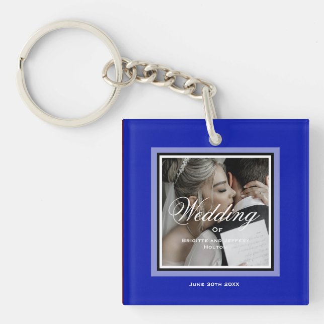 Llavero Personalizable de pareja boda azul cobalto (Frente)