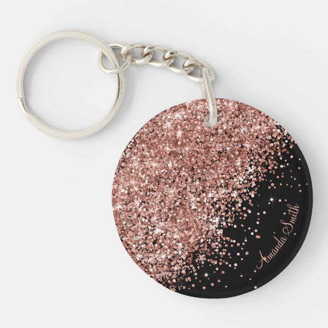 Llavero Personalizable de texto negro Rosa Purpurina espum (Frente)