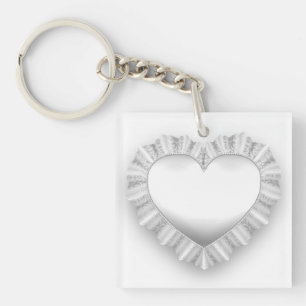 Llavero Personalizable del corazón de encaje blanco