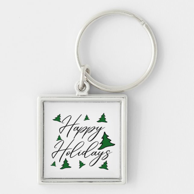 Llavero Personalizable Felices Fiestas con Árboles (Frente)