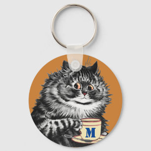 Llavero Personalizable inicial, gato del café de Lover, Lo