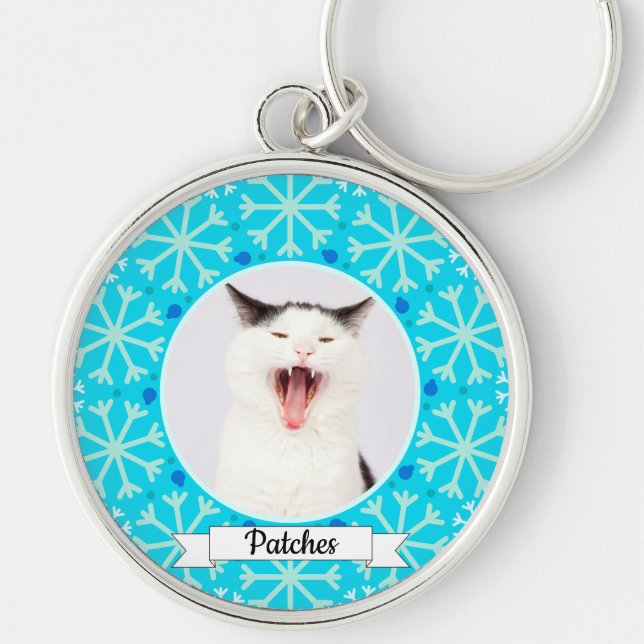 Llavero Personalizable Kitty con marco de copo de nieve az (Frente)